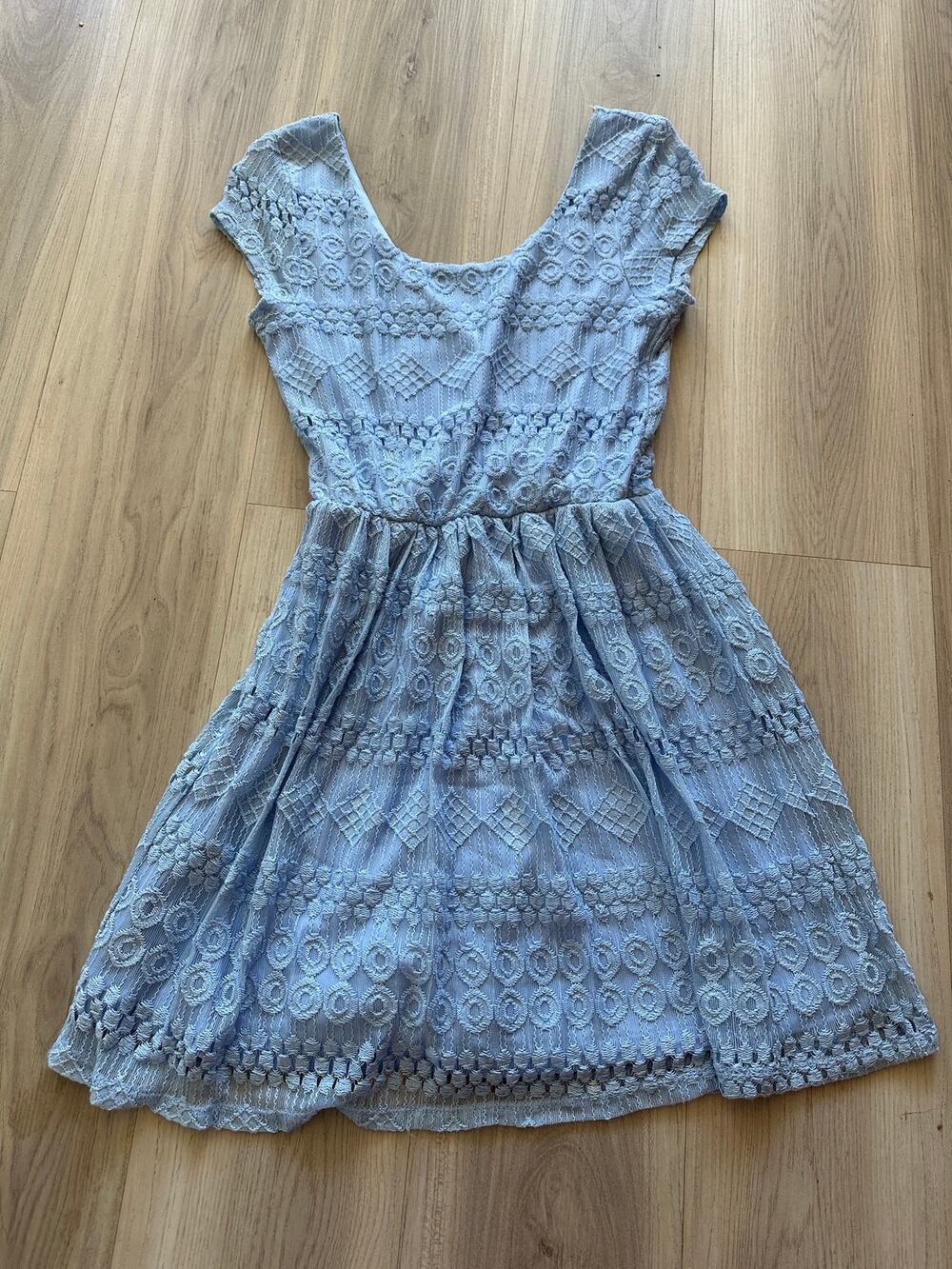 Charlotte Russe Lace Skater Dress XS Blue Open Back A Line Mini 13x31
